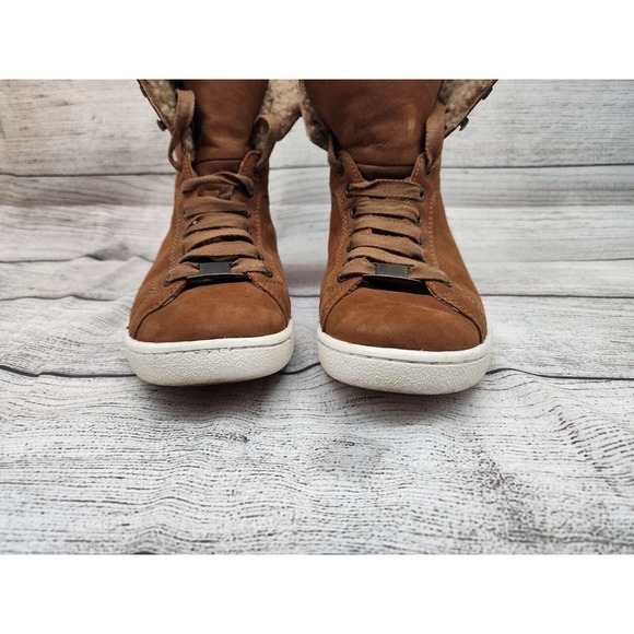 Ugg Women Starlyn Shearling High Top Boot Sneaker Size 9 Brown Lace Up Lined - Picture 3 of 12